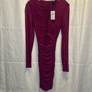 NWT Windsor Magenta Ruched Open Neck Cocktail Dress